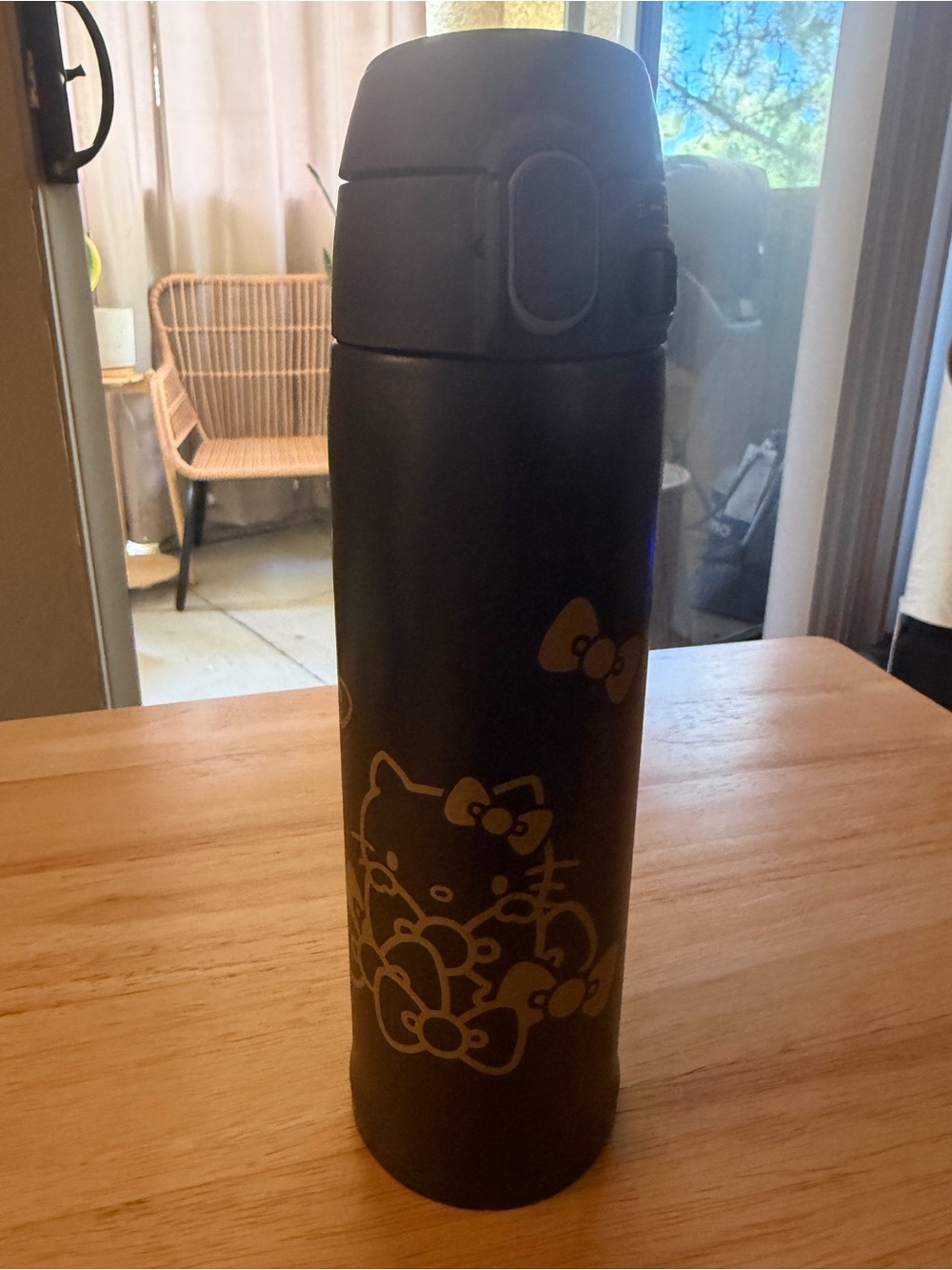 Zojirushi Hello Kitty Matte Black Stainless Travel Bottle with Gold Bow Graphic